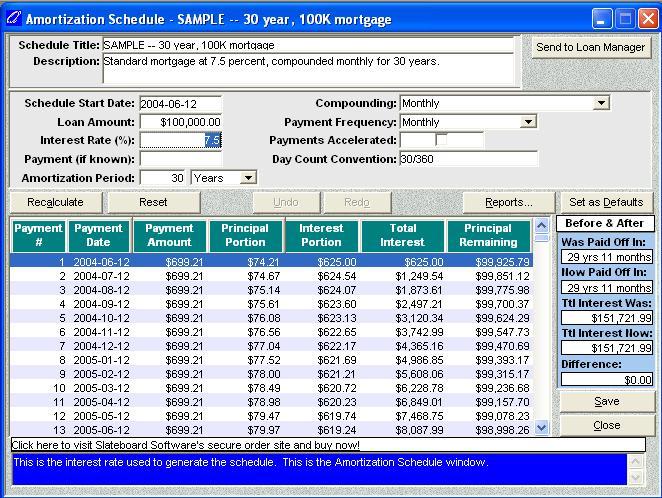 QuikCalc Amortization Screenshot